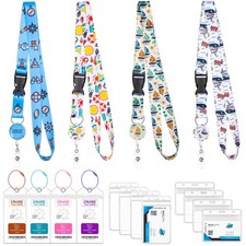 4 Pack Cruise Lanyards Set for Ship Cards, with Retractable Badge Reel Waterp...