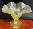 Fenton Topaz Opalescent Stretch Glass 6" Vase with Ruffled Flared Rim Uranium