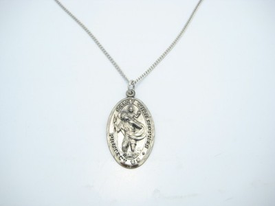 Sterling Silver Saint Christopher Figaro No Clasp Chain Link Necklace 24''