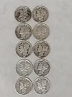 Mercury Dimes Lot Of 10 90% Silver 1 Face 1935- 1945 Various Dates And Mints #33
