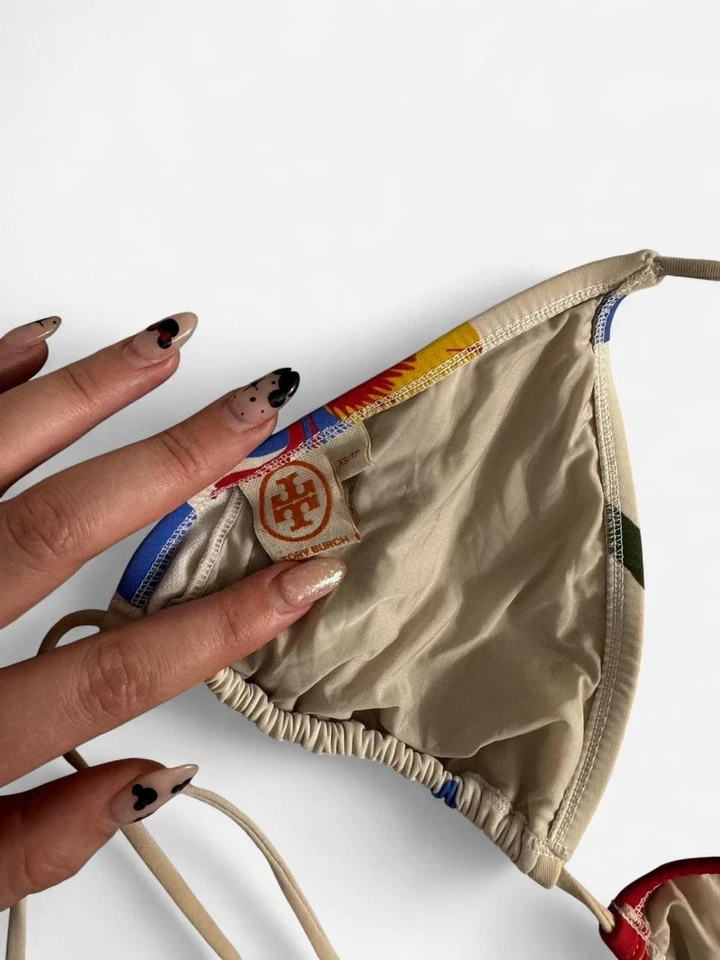 Traje de baño Tory Burch estampado floral triángulo top playa hawaiano diseñador XS Y2K Foto 4 de 4