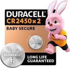 2x Duracell CR2450 3V Lithium Coin Cell Battery DL2450 Long Lasting Key Fob