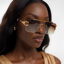 Women Sunglasses Luxury Elegant Rimless Gold SQUARE Frame UV400 Rectangular 2026