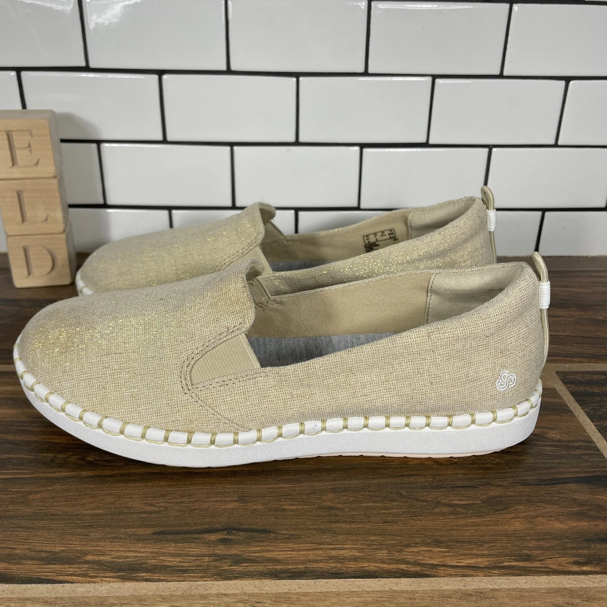 Clarks Step Glow Slip Womens Size 7 Wide Shoes Soft Gold Shimmer Comfort  Loafers | eBay