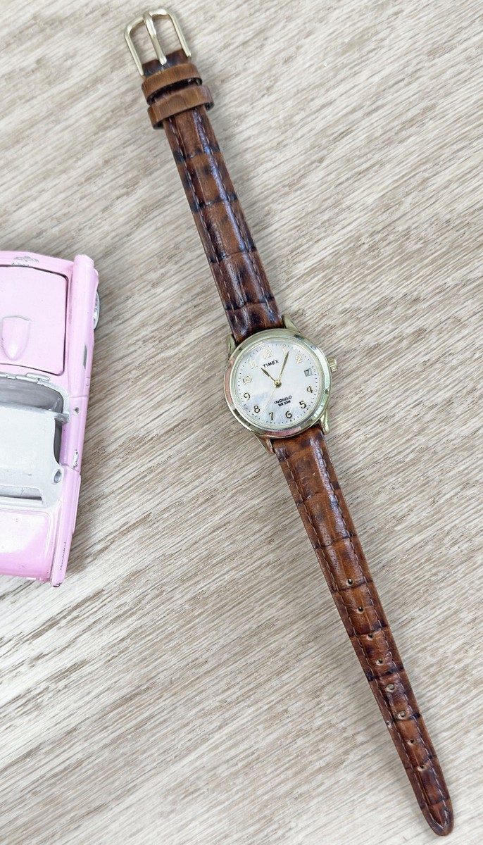 Timex Essex Ave Gold-Tone Watch with Mother-of-Pearl Dial and Burgundy Strap Timex Women main image 3