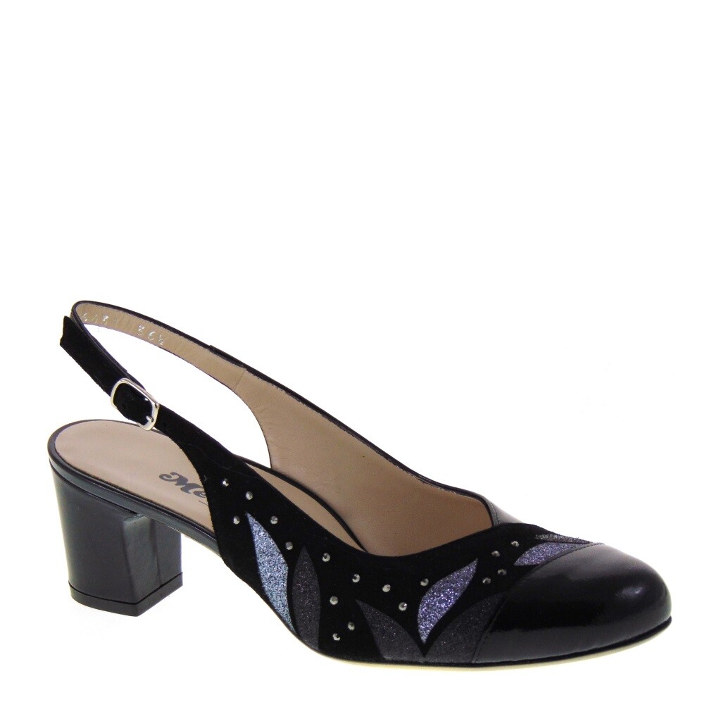 Melluso X592 Slingback Tacco 50 Nero Suola Cuoio Italy