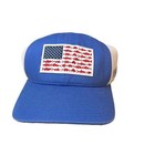 Columbia PFG Trucker Cap American Flag Fish Blue White Snapback Mesh Back 