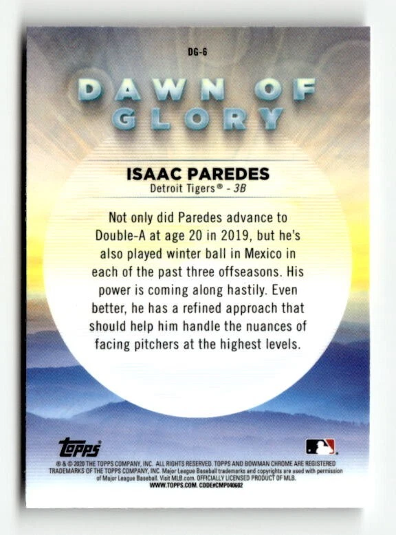 2020 Bowman Chrome Mojo Refractor Dawn of Glory - #DG-6 Isaac Paredes TS1 - Image 2 of 2