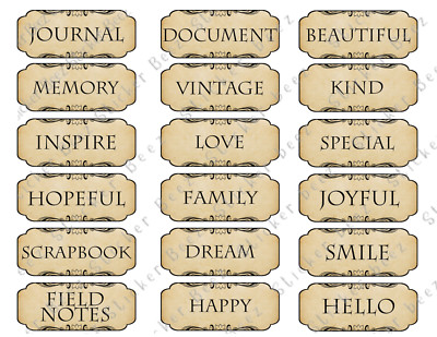 Journal Labels Set 1 Collage Sheet Supplies Scrapbooks Junk Journals Card Making