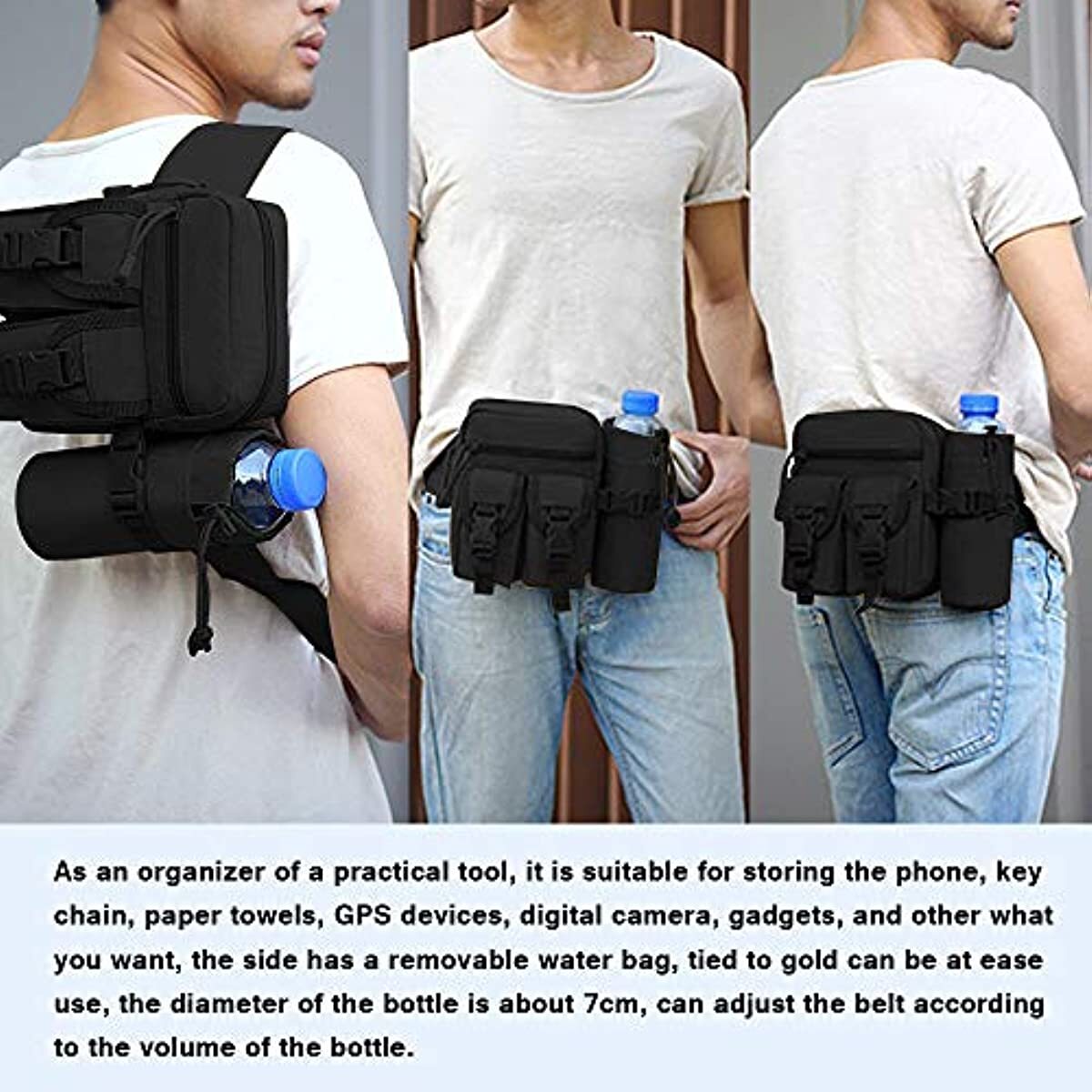 Tactical Molle Waist Bag Army Fanny Pack Utility Belt with Water Bottle Holder