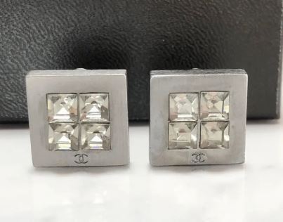 CHANEL earrings coco mark black silver plated crystal square CHANEL earrings coco mark black silver plated crystal square