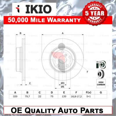 Fits BMW X3 2003-2010 2.0 D 2.5 3.0 2x Brake Disc Rear Ikio 34213332217
