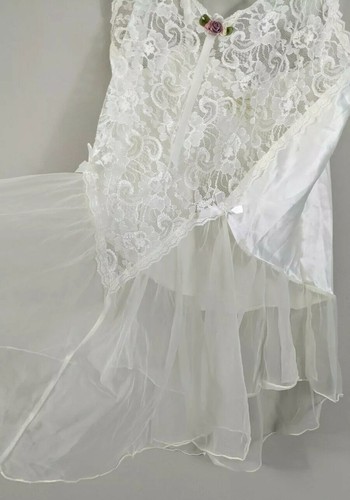1990's Lace Negligee Baby doll cream Lingerie Vintage négligée size Medium - Picture 5 of 11