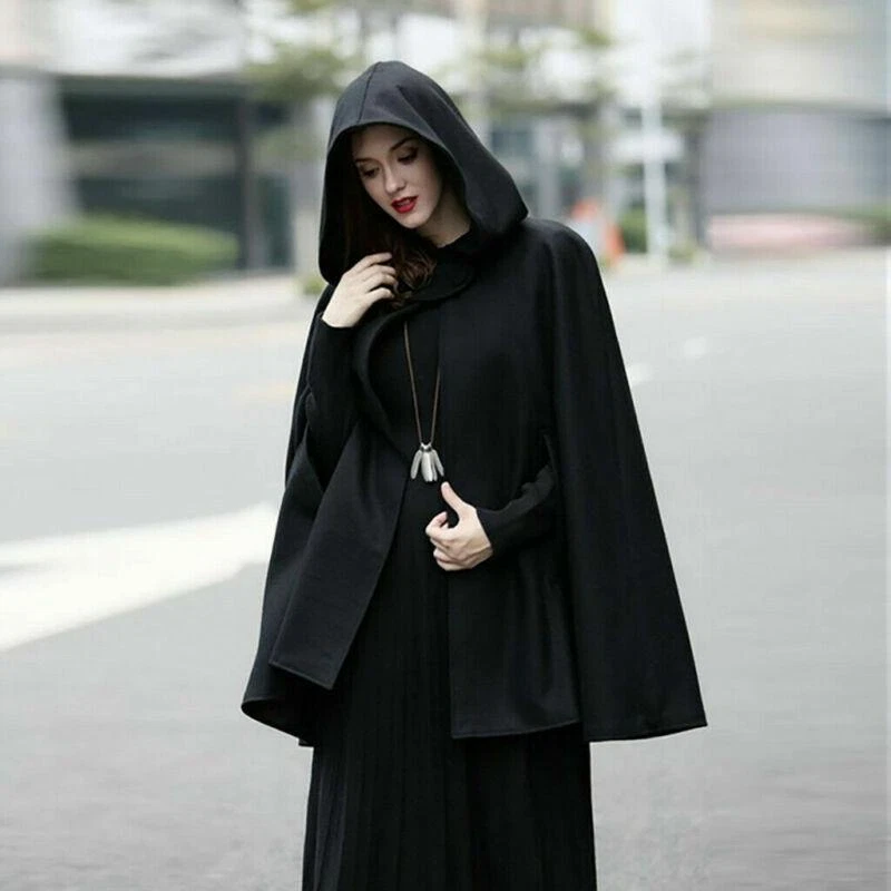Women Hooded Cape Coat Loose Long Sleeve Poncho Jacket Outwear Tops Cloak - Image 4 of 4