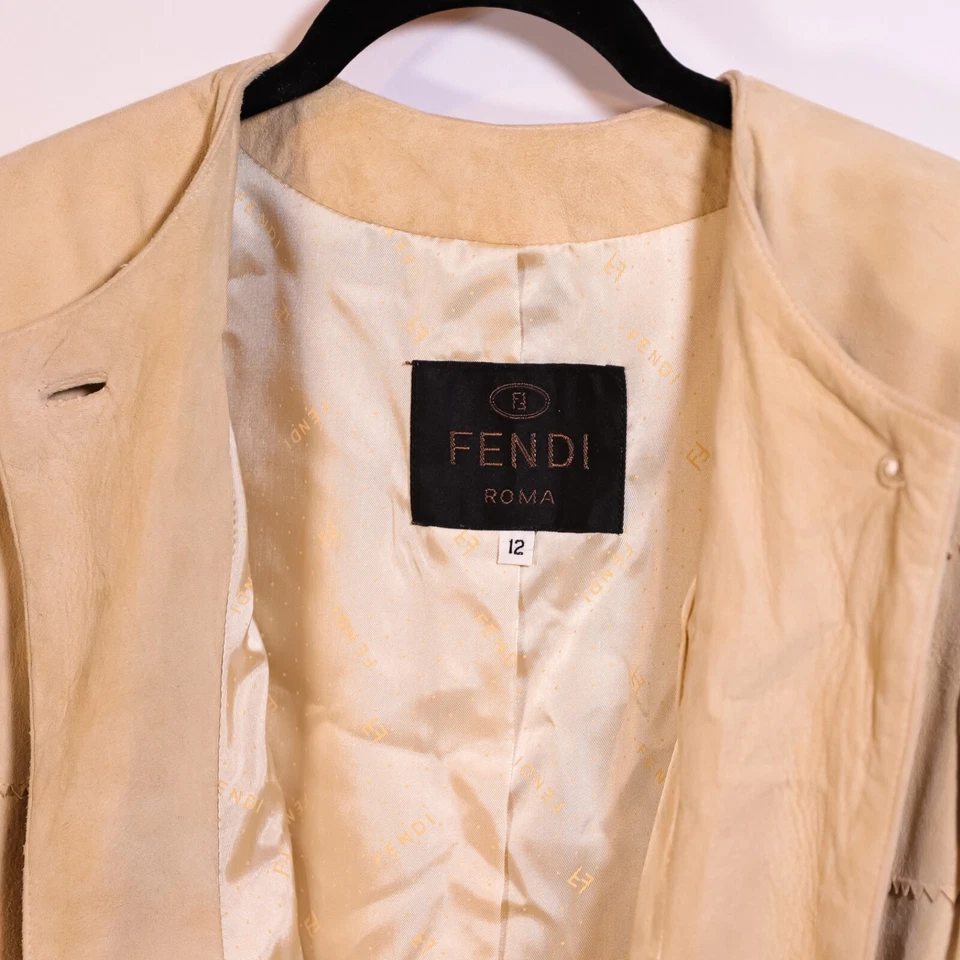 Fendi Roma Women's Vintage Genuine Suede Leather Short Sleeve Jacket Neutral 12 - Image 2 of 4