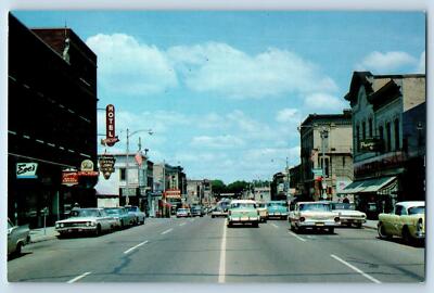 Fort Atkinson Wisconsin Postcard Main Street Business Section c1960 Vintage Cars
