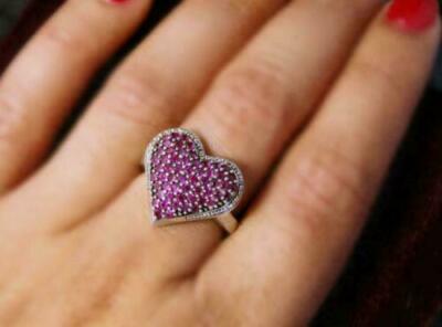 14K White Gold Finish 2Ct Round Cut Simulated Pink Ruby Women Heart Promise Ring