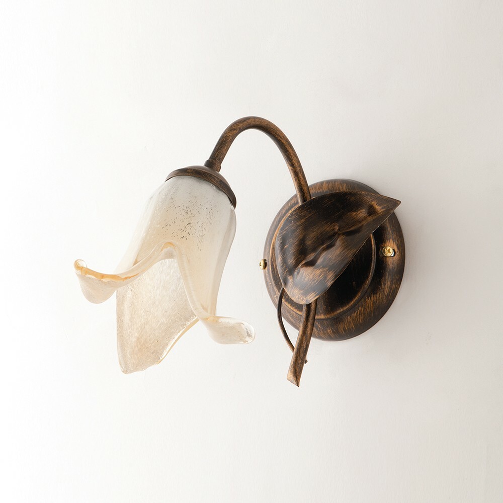 Limone applique in ferro laccato marrone con decorazione oro ducale e vetri bian