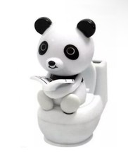 Cute Black White Panda Reading On The Toilet Bowl Solar Power Toy !