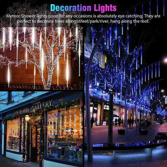 Navidad 192/384 LED Luz Solar Lluvia de Meteoros Tubos de Lluvia Decoración Exterior Foto 4 de 4