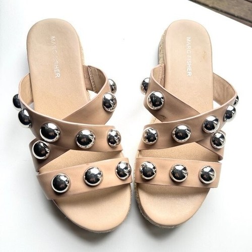 Women Marc Fisher sandals 7;5 Prisca Beige Studded Crisscross