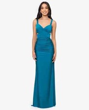 Blondie Nites Juniors Ruched Tie-Back Sleeveless Gown Color Teal Size 7 $179