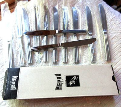 MEPRA INOX STAINLESS STEEL SALAD KNIVES 12 ITALY NIB SOLE PATTERN 8'' HIGH GLOSS