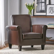Contemporary Bonded Leather Upholstered Club Chair, Brown