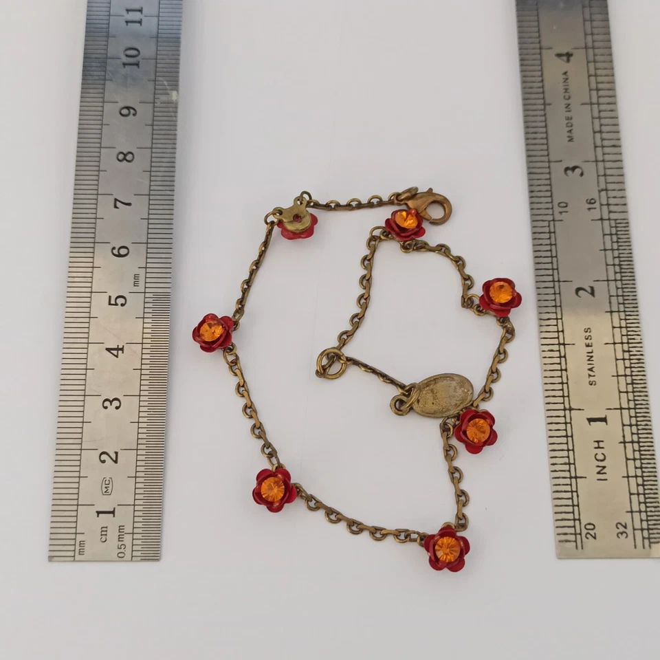Pulsera Tobillera Michal Negrin Rosas Rojas Naranja Cristales Romántica Brillante De Colección Foto 3 de 4