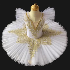 White Ballet Girls Platter Ballerina Party Dress Child Kids Ballet Dance Costume