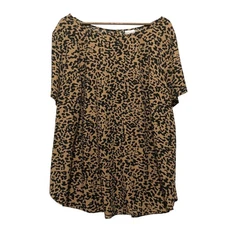 Ava Viv Womens Tunic Top 3X Brown Black Animal Print Stretch Y2K Boho Chic Indie