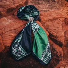 Wild Rag Scarf Cowboy Scarves Buckaroo Bandana Cowgirl Navy Green Paisley