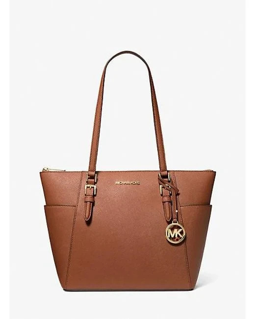 Michael Kors Charlotte Large Saffiano Leather Top Zip Tote Bag Luggage 35TOGCFT7