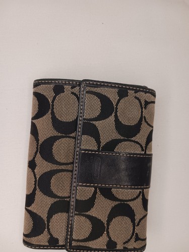 Coach Black/Tan Signature Canvas Tri-fold Wallet - Picture 4 of 14