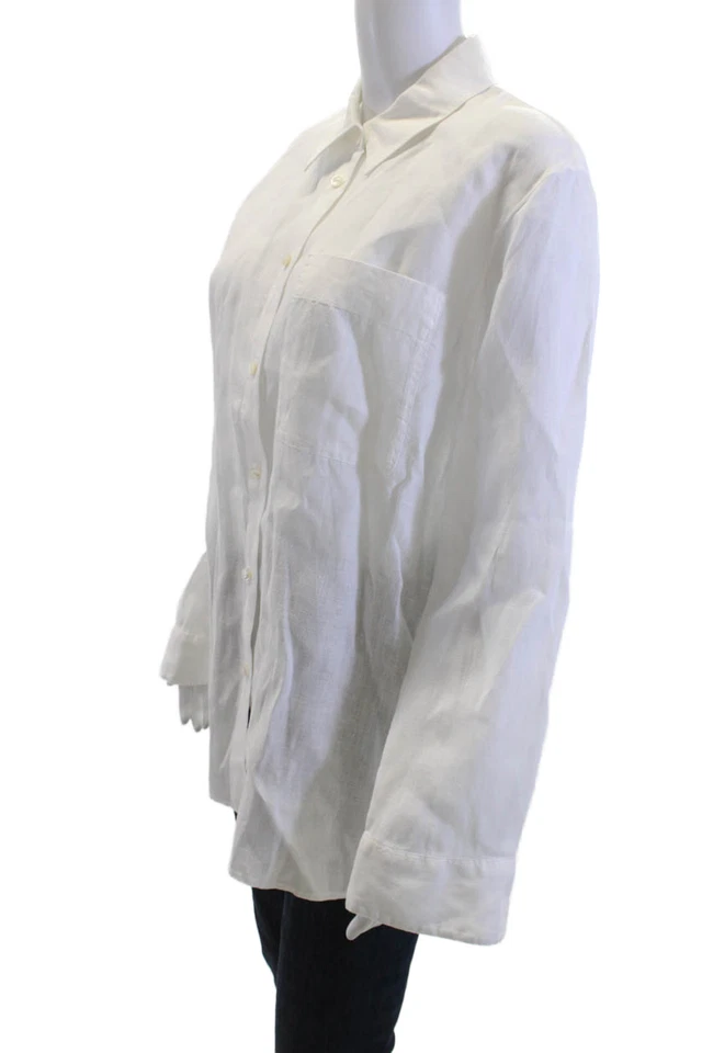 Theory Mens Linen Button Down Long Sleeves Shirt White Size Medium - Image 2 of 4