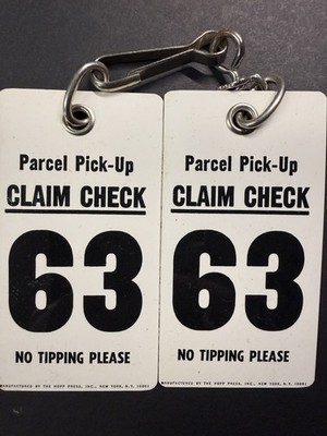 Vintage 1960s Jewel Grocery Parcel Pick-Up Claim Check Tag No Tipping #63