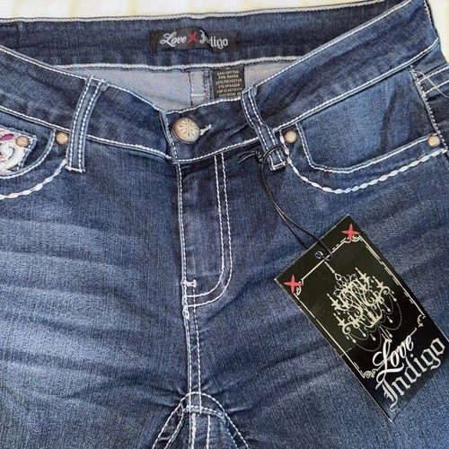 Love Indigo Donna Denim Capris TAGLIA 6 30” Vita Strass Ricamato Nuovo con etichette - Foto 6 di 15