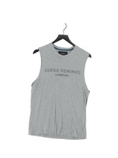 Serge DeNimes Men's T-Shirt M Grey 100% Cotton Sleeveless Round Neck Basic