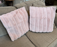 Faux Fur Pillow Covers Set/2 Soft Plush Dusty Pink 18" Square Striped Mod Luxe