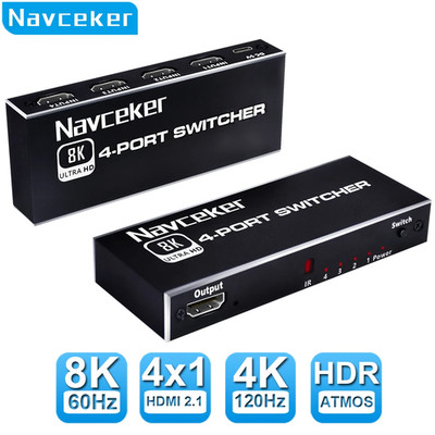 8K HDMI 2.1 Switcher Selector 4K 120Hz HD Switch HDMI Splitter 4 In 1 Out 3 In 1