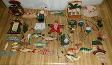 23 Fishing Christmas Ornaments EUC Wood & Resin, Rustic, Cabin/Lodge, Outdoors