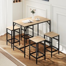 HOMCOM Bartisch-Set Stehtisch mit 4 Barhockern 5-teiliges Tischset Stahl Eiche