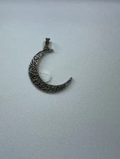 Large Silver Tone Crescent Moon Pendant 1.5”L