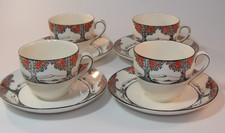 Tazzine da tè e piattini Crown Ducal Art Decò A1211 arancio caffè anni '30 ottime condizioni