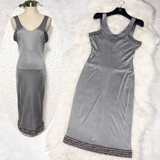 CHANEL Sleeveless Dress Viscose Size 40 Glossy Silver-Gray Women's