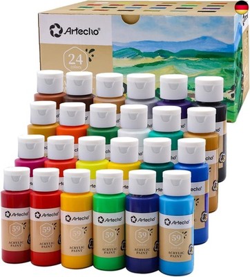 Artecho Acrylfarben Set 24x59 ml, Acrylic Paint Set, Wasserfest und Lichtecht,