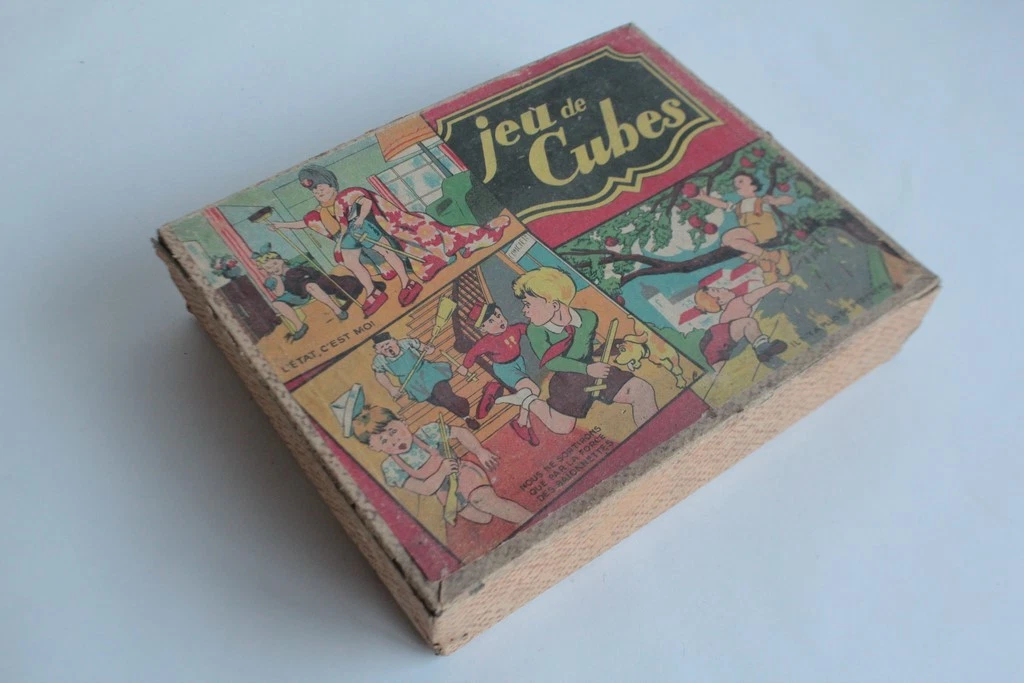 Boîte De 35 Cubes En Bois Ancienne – Jeu éducatif, Générique, état D'occasion