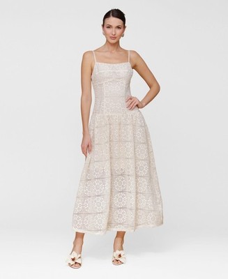 Avec Les Filles Sleeveless Lace Maxi Dress Women's 14 Natural Back Zip Closure