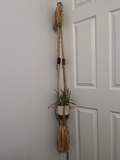Vintage 1980  s Macrame Plant Hanger - Yellow And Brown