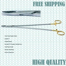 Crile-Wood Needle Holder 14" Straight TC Serrated Jaws Gold Ring Handle